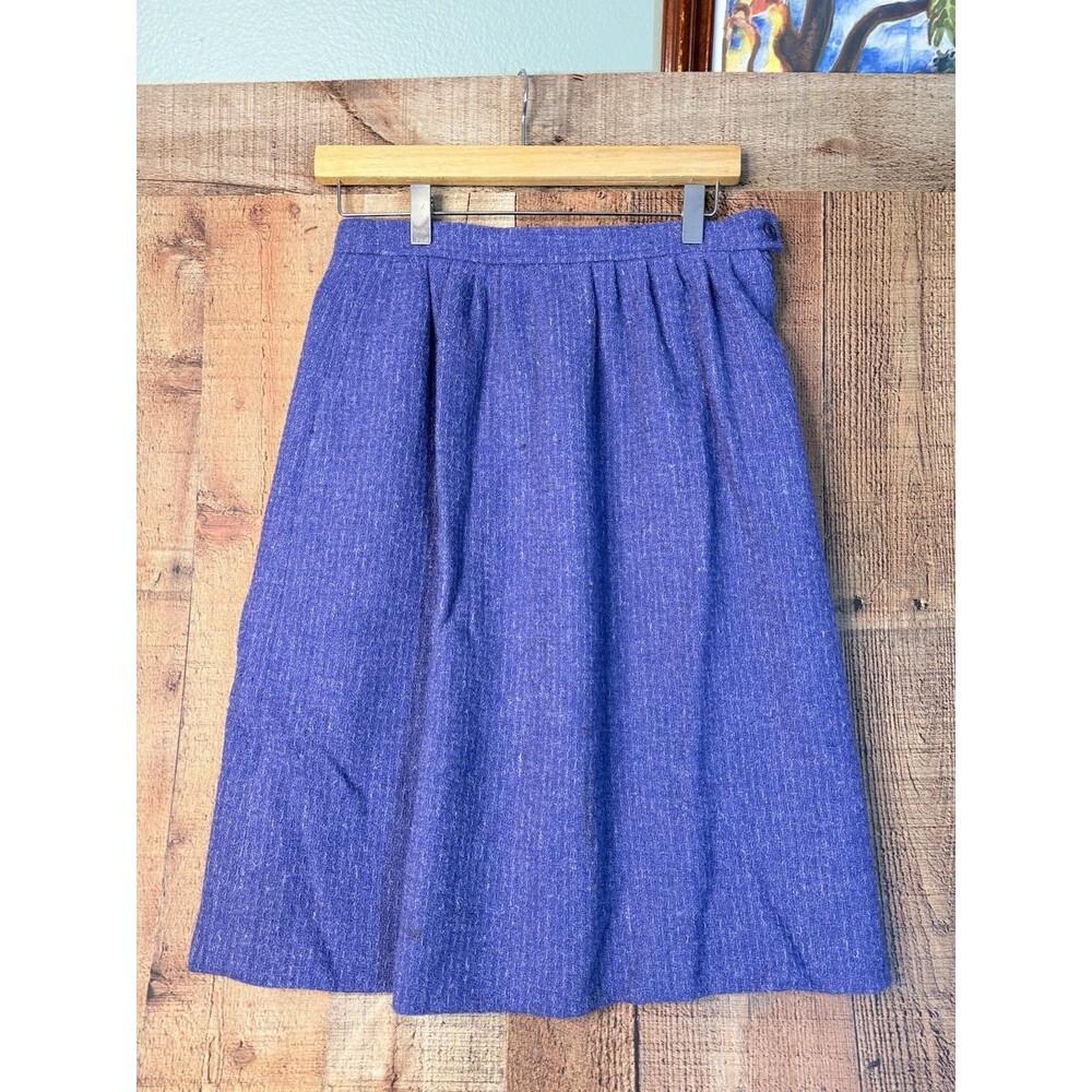 Vintage Pendleton Wool Skirt Petite Blue Pleated Midi USA Academia Preppy 80s